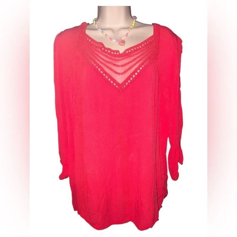 Torrid Scarlet Lace Trim 3/4 Elastic Sleeves Cuff Valentine red Embroidered